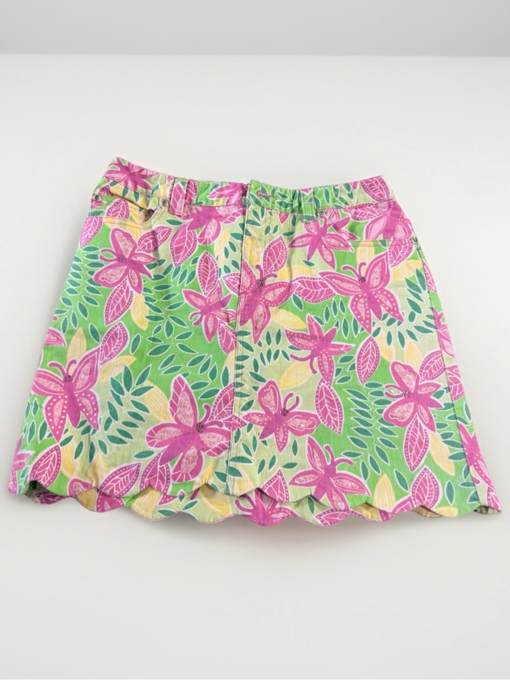 Lilly Pulitzer Pink Floral Scallop Hem Mini Skirt with Green & Yellow